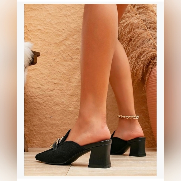 Women's Knit Pointed Toe Chunky Heel Mules #939 - Picture 11 of 15